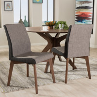 Baxton Studio Kimberly-Brown/Dark-Brown-DC Kimberly Mid-Century Modern Beige and Brown Fabric Dining Chair (Set of 2)